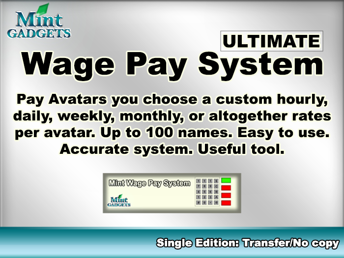 Second Life Marketplace Mint Ultimate Wage Pay System Pay custom